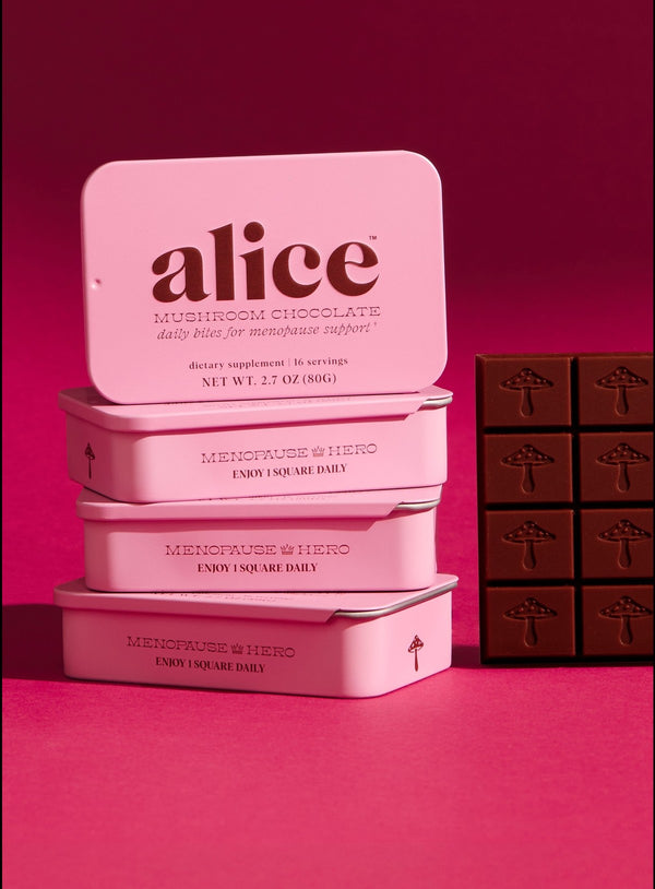 Menopause Hero mushroom chocolate tins and bar